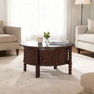 Homy Casa Coffee Table – Round Wood Sliding Door Coffee Table with Soild Legs - 1 of 4
