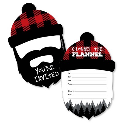 Big Dot of Happiness Lumberjack - Channel the Flannel - Shaped Fill-in Invitations - Buffalo Plaid Party Invitation Cards with Envelopes - Set of 12