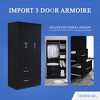 Hodedah Import Contemporary 3 Door Armoire w/ Metal Clothing Rod, 3 Shelves, 1 Standard Drawer, & 1 Locking Drawer for Bedrooms & Rented Rooms - 2 of 4