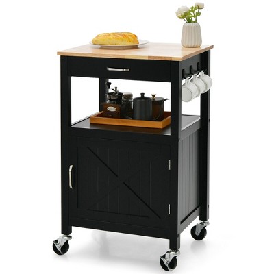 Tangkula Small Kitchen Island on Wheels Mobile Trolley Cart Barn Door Drawer Hooks