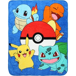 Pokemon Friends Evolve Pikachu Charmander Bulbasaur Squirtle Micro Raschel Throw Blanket 48" x 60" Multicoloured - 1 of 3