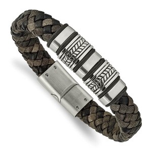 Black Bow Jewelry Men's Stainless Steel & Multicolor Leather Bead Bracelet, 8.25 Inch - 1 of 4