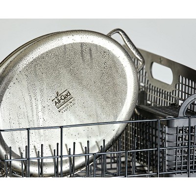 Stainless Steel Oval Baker with Red Pot Holders, 15 inch