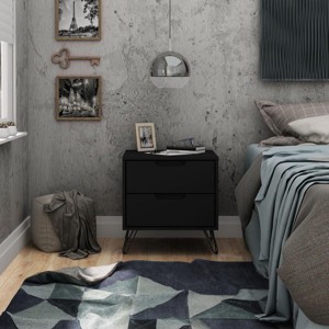 20" Gray Mid-Century Modern 2 Drawer Nightstand with Fluted Front and Metal Legs for Bedroom or Guest Room -3irtyhousy - 1 of 4