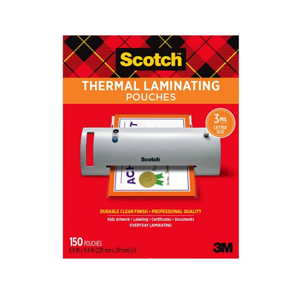 Scotch 150ct Thermal Pouches Letter Size 3mm: Laminating Film Supplies for Laminator, 11.5" x 9" Sheets