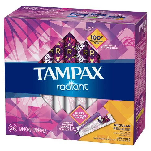 Tampax Radiant Regular Absorbency Unscented Plastic Tampons 28ct