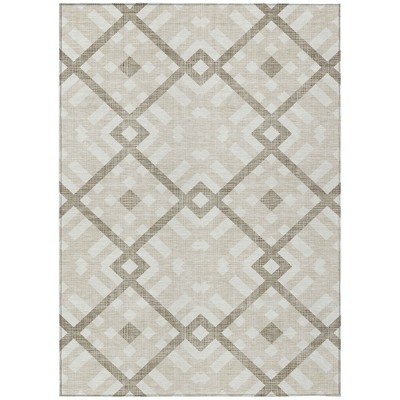 Beige Tan And Ivory Geometric Washable Indoor Outdoor Area Rug