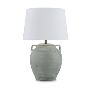 Signature Design by Ashley Shawburg Terracotta Table Lamp, Antique Green Finish, 28.5" Height, Modified Drum Shade - 1 of 4