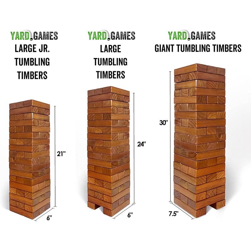 Yard Games Large Jr. Tumbling Timbers Wood Stacking Party Tailgate Backyard Game Indoor Outdoor with Carrying Case, 6 of 8