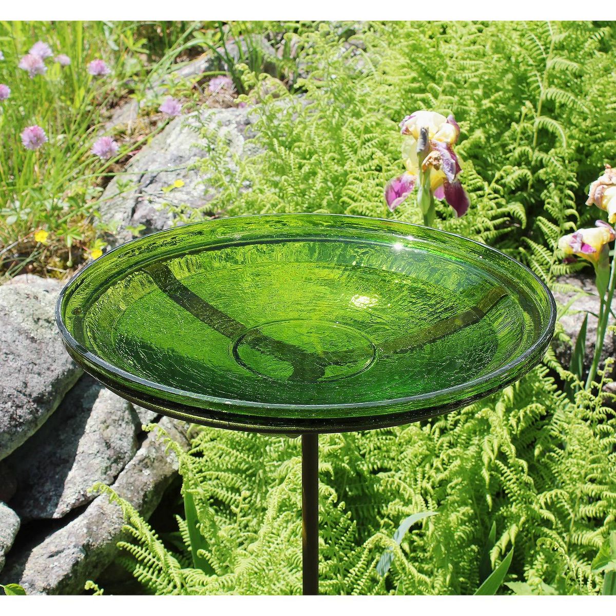39" Reflective Crackle Glass Birdbath Bowl with Stake Fern Green - Achla Designs: Weather-Resistant, No Assembly Required - thumbnail 2
