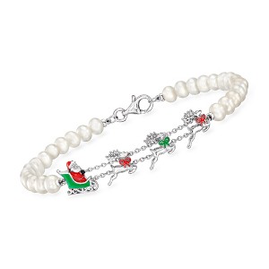 Ross-Simons 4-4.5mm Cultured Pearl and Multicolored Enamel Christmas Station Bracelet in Sterling Silver - 1 of 3