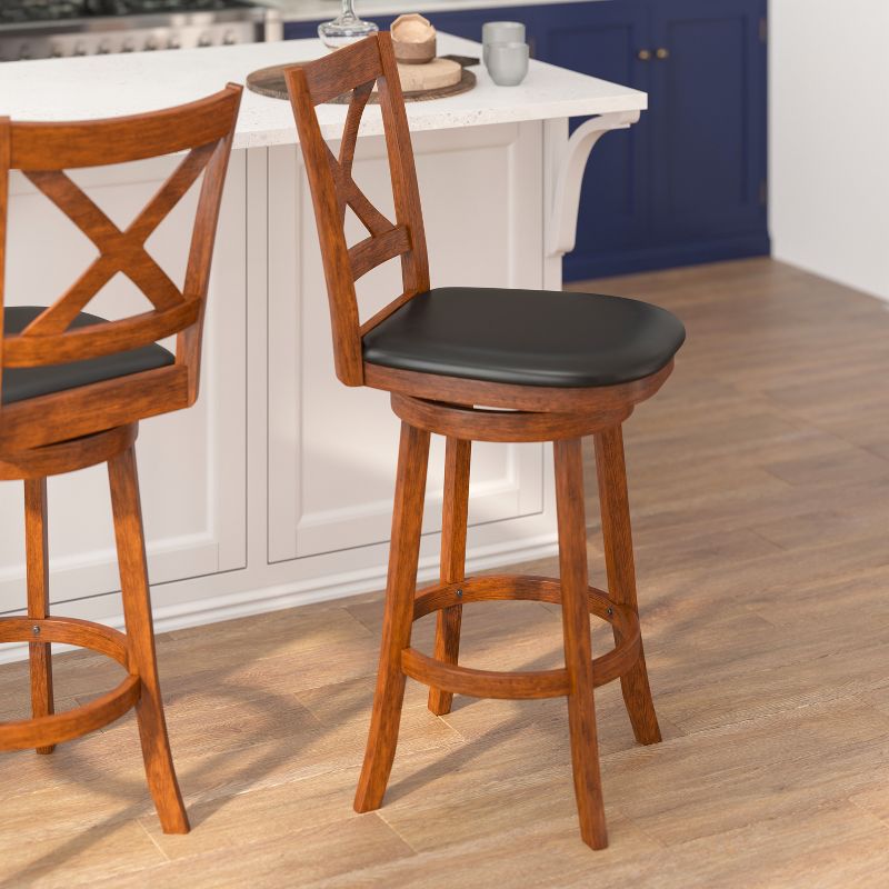 Flash Furniture Felicity Commercial Grade Wood Classic Crossback Swivel Bar Height Barstool with Padded, Upholstered Seat, 5 of 13