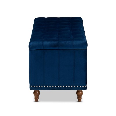 Elegant Navy Blue Velvet 42" Tufted Storage Ottoman Bench