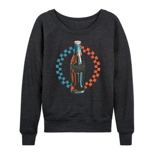 Women's - Coca-cola - Coke Bottle Checks Lightweight French Terry Wide Neck Long Sleeve Shirt - 1 of 4