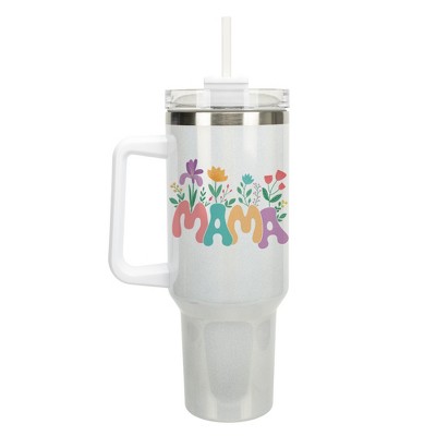 Elanze Designs Mama Pastel Flower Garden 40 oz. Stainless Steel, Large Water Bottle Coffee Mug, Spill & Leak Resistant, Thermal Travel Tumbler with