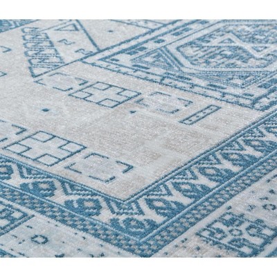 Azure Elegance 5' x 7' Reversible Blue Synthetic Area Rug