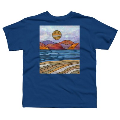 Boy's Design By Humans Beach Landscape Stain Glass By Maryedenoa T-Shirt