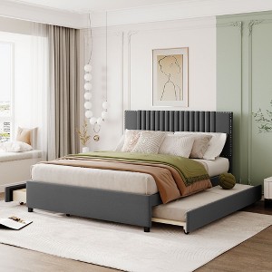 Queen Size Upholstered Platform Bed with 2 Drawers and 1 Twin XL Trundle - 1 of 4