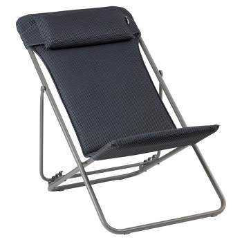Lafuma Maxi Transat Plus Adjustable Foam Padded Ultra Compact Reclining Foldable Sling Chair with Headrest for Indoors and Outdoors, Dark Gray