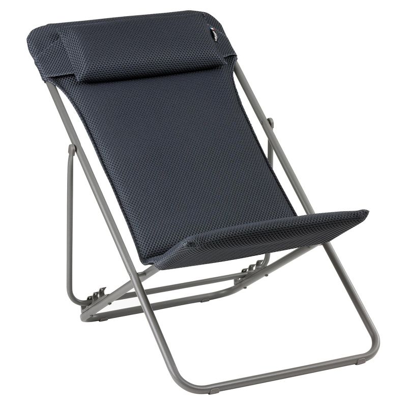 Lafuma Maxi Transat Plus Adjustable Foam Padded Ultra Compact Reclining Foldable Sling Chair with Headrest for Indoors and Outdoors, Dark Gray, 1 of 7