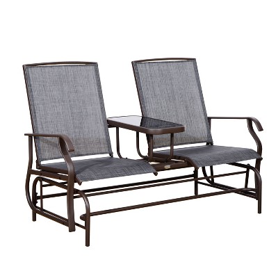 Outsunny 2 Person Outdoor Mesh Fabric Patio Double Glider Chair With Center Table