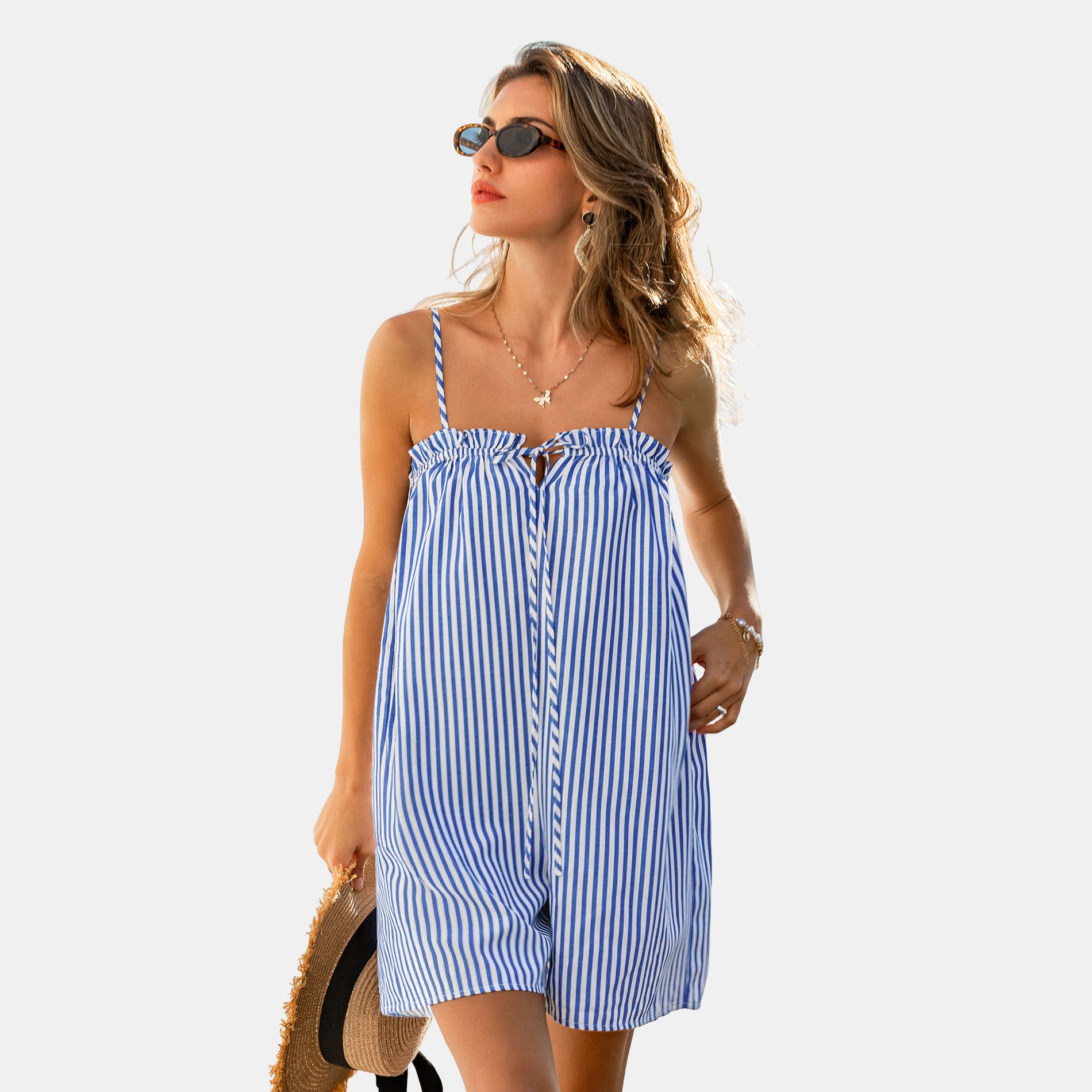 Women's Striped Spaghetti Strap Cover-Up Romper - Cupshe