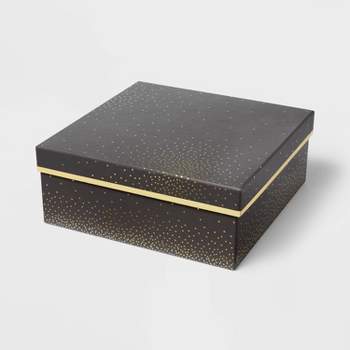 Square FoilDotted Box Black - Spritz™: Elegant Polka Dot Pattern, Lid Included, Paper Material, Perfect for Weddings & Graduations