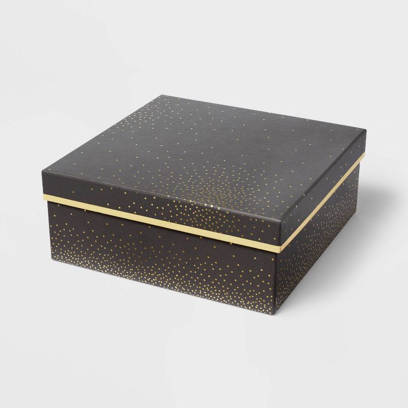 Square FoilDotted Box Black - Spritz&#8482;: Elegant Polka Dot Pattern, Lid Included, Paper Material, Perfect for Weddings & Graduations, 1 of 7