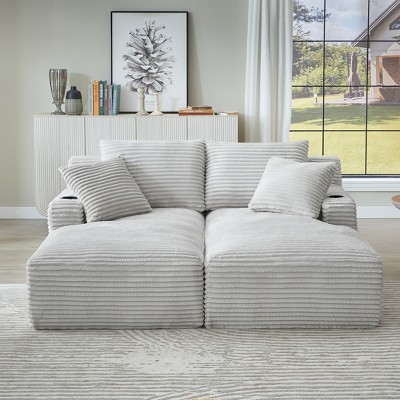 Dolonm Compressible Double Lounge Chair, Boneless Sofa with Cup Holder, , No Assembly,for Living Room,Bedroom