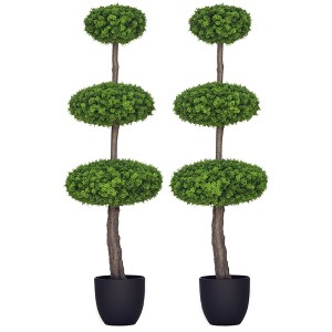 Set of 2 Artificial Boxwood Topiary Trees in Pots, 43.25" Artificial Plants Faux Trees for Home Office, Living Room Decor, Indoor & Outdoor - 1 of 4