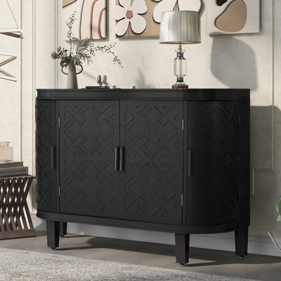 U Shape Accent Storage Cabinet With Antique Pattern Doors, Shelves, Wood Legs Buffet Sideboard For Dining Room, Living Room, Corridor, Hallway