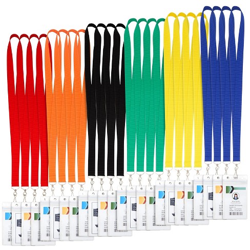 Juvale 24 Pack Bulk Colorful Lanyards for with Clear ID Badge Holder for Name Tags, Cruises, Hall Pass, Classroom Field Trips, 6 Colors, 36 In - image 1 of 4