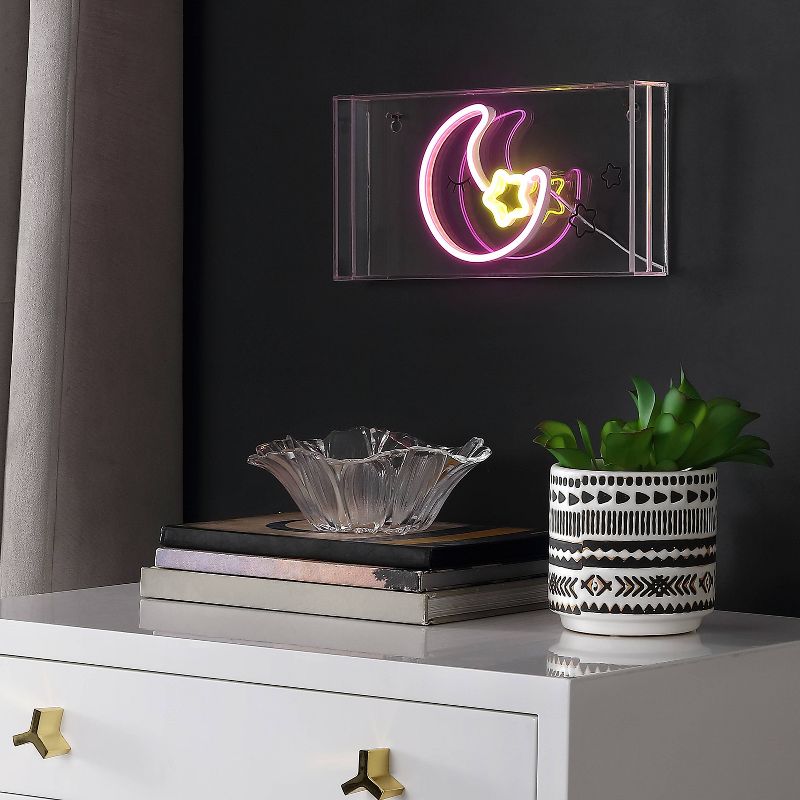 11.8&#34; Moon Contemporary Glam Acrylic Box Pendant (Includes LED Light Bulb) Neon Pink/Yellow - JONATHAN Y, 5 of 6