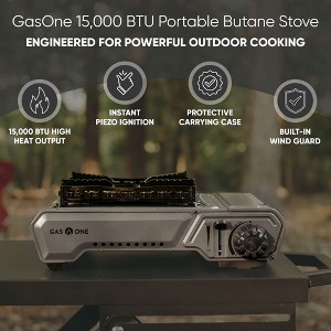 GasOne 15,000 BTU Portable Butane Camping Stove with Case: Automatic Ignition, Precise Heat Control - Camping & Tailgating and Outdoor Cooking - 1 of 4