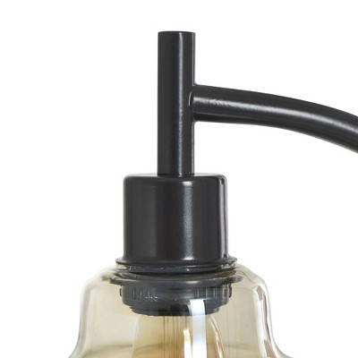 Black Arc Table Lamp with Glass Pendant Shade