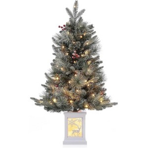 3ft Snow Flocked Christmas Tree, Small Artificial Christmas Tree with Base & 78 Lights, 8 Lighting Modes Hinged Xmas Tree, Christmas Decor - 1 of 4