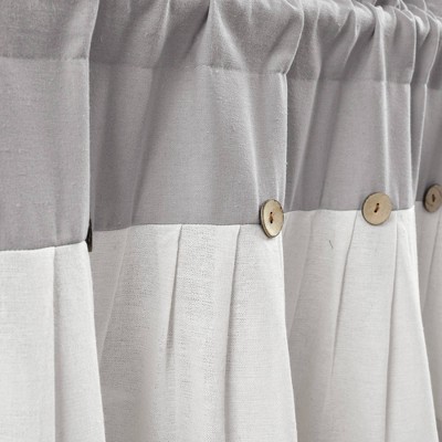 Gray and Off-White Linen Button Farmhouse Valance with Coconut Husk Buttons