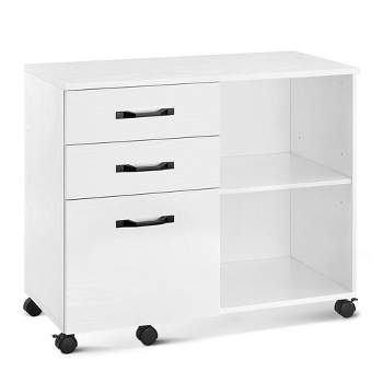 VASAGLE Lateral File Cabinet, Home Office Printer Stand, with 3 Drawers and Open Storage Shelves, for A4, Letter-Size Documents, White