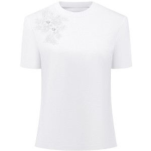 INSPIRE CHIC Women's Short Sleeve Crew Neck Stretchy Summer Casual Beaded Top - 1 of 4