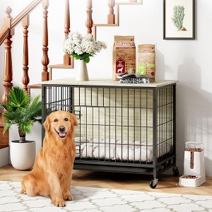 Whizmax Dog Crate Furniture, Wooden Dog Kennel with Removable Tray, Heavy-Duty Dog Cage End Side Table, Indoor Dog House for Large Dogs - 1 of 4