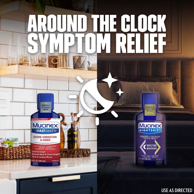 Mucinex Max Strength Congestion, Cough, Cold &#38; Flu Medicine - Day &#38; Night - Liquid - 6 fl oz/2ct, 6 of 11