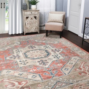Rustic Medallion Polypropylene Blue Indoor Runner Rug by Blue Nile Mills - 1 of 4