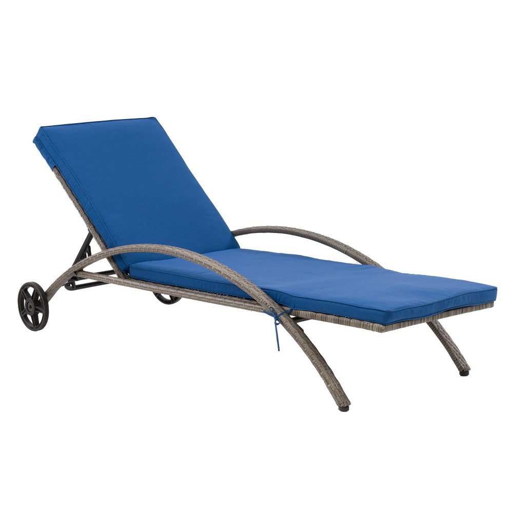 Photos - Garden Furniture CorLiving Patio Sun Lounger with Cushions - Gray/Blue  