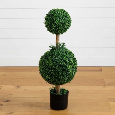 35" Green Double Boxwood Topiary in Black Pot