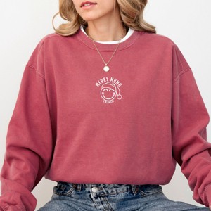 S.W.Smiley Merry Mama Outline - Women's Garment Dyed Graphic Sweatshirt - 1 of 4
