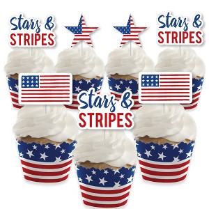 Big Dot of Happiness Stars & Stripes - Cupcake Decoration - Patriotic Party Cupcake Wrappers and Treat Picks Kit - Set of 24 - 1 of 4