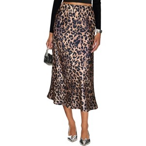 Cheetah Print Satin Midi Skirt - Women's High Waist A-Line Skirt with Elastic Waistband Animal Print - 1 of 4