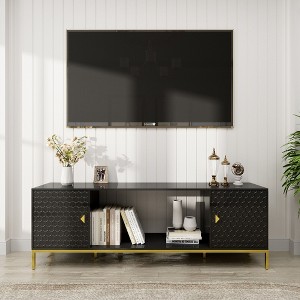 Sapphtopaz Modern TV Stand for TVs Up to 80" with Storage Cabinet Honeycomb Design Media Console with Open Shelves & Metal Legs for Living Room - 1 of 4