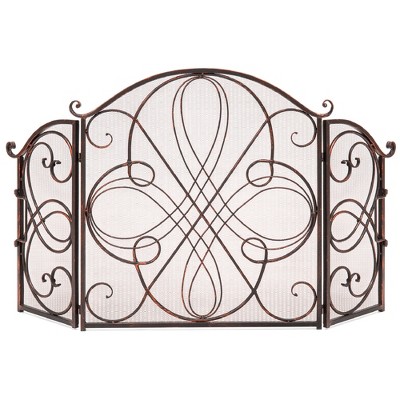 Best Choice Products 3-Panel 55x33in Wrought Iron Fireplace Safety Screen Decorative Scroll Spark Guard Cover -  Copper