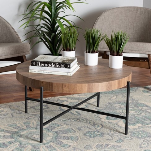 Baxton Studio Umar Modern Industrial Walnut Brown Finished Wood And Black Metal Coffee Table Target